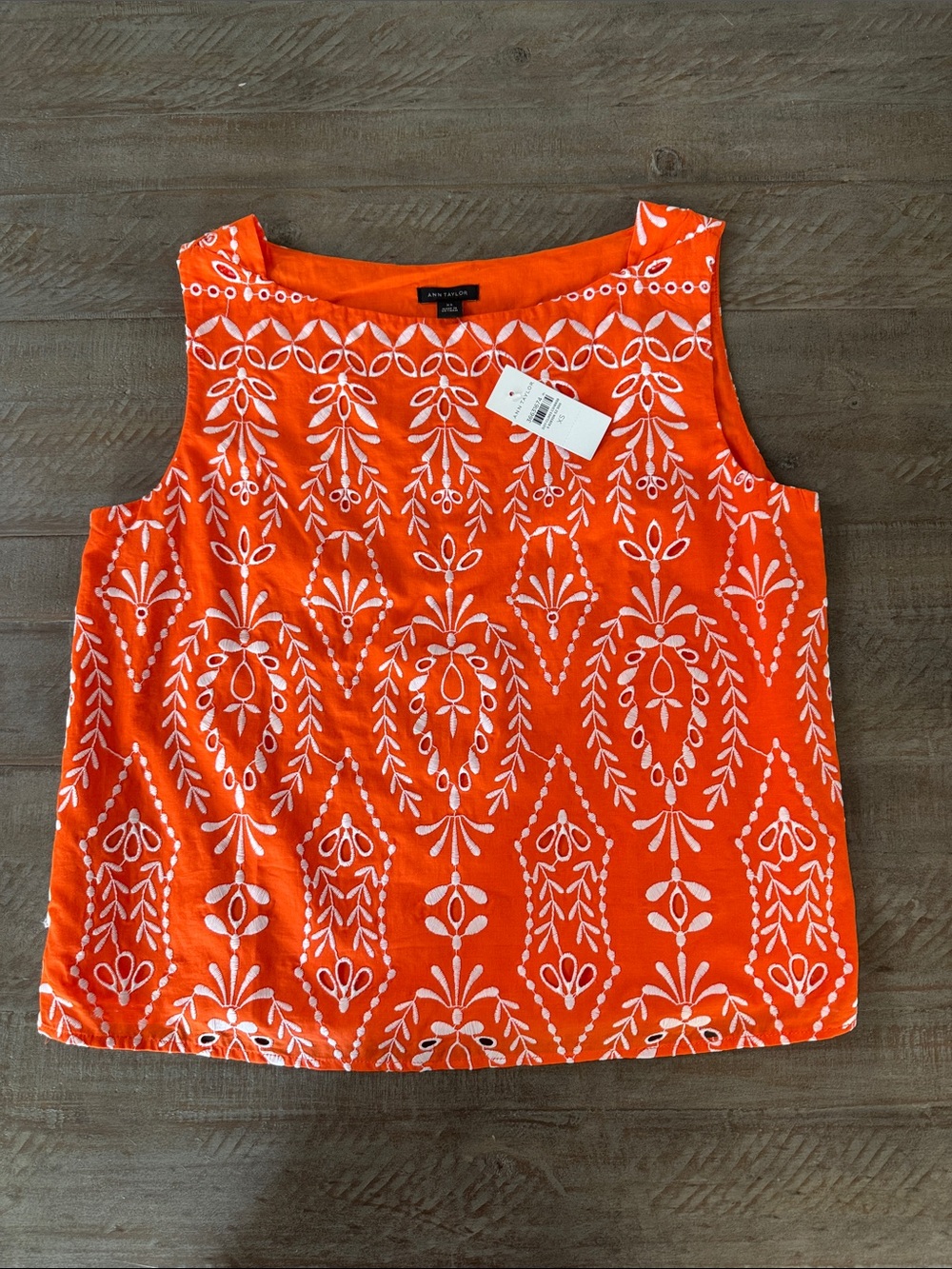 Ann Taylor Orange and White Embroidered Sleeveless Tank